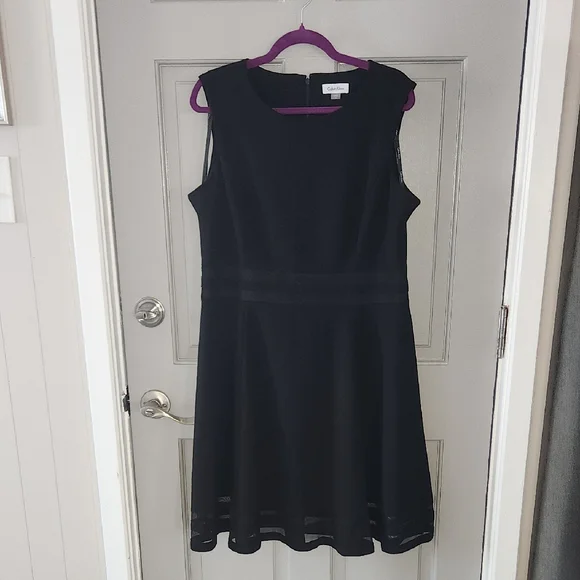 Calvin Klein | Dresses | Calvin Klein Black Aline Dress With Mesh Hemline  Sz 6 | Poshmark